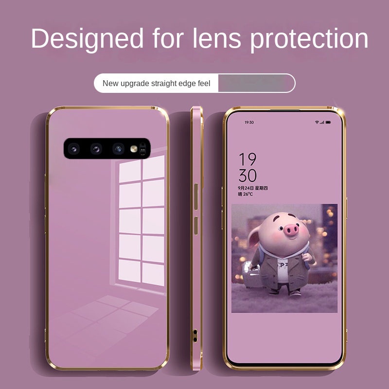 Samsung Galaxy S10+ Plus S9 S8+ Plus Note 10 + Plus 9 8 หรูหรา ชุบ ขอบตรง บาง เคสป้องกัน ซิลิโคนนุ่ม เคสด้านหลัง