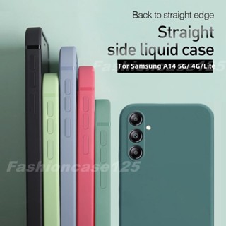 เคสโทรศัพท์ซิลิโคน TPU นิ่ม ขอบตรง กันกระแทก สีพื้น สําหรับ Samsung Galaxy A14 LTE A04s A13 4G A14 5G 2023 2022