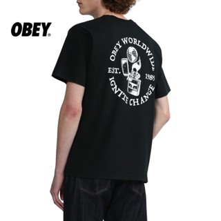 Obey ใหม่ เสื้อยืด แขนสั้น พิมพ์ลายโปสเตอร์ ทรงหลวม สีตัดกัน แฟชั่นฤดูใบไม้ผลิ ฤดูร้อน สําหรับทุกเพศ