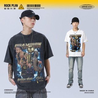 [S-5XL] เสื้อกีฬาบาสเก็ตบอลแขนสั้น ผ้าฝ้าย 100% พิมพ์ลาย Rock Plan Warriors Steven Curry fmvp สไตล์สตรีท สตรีท อเมริกัน