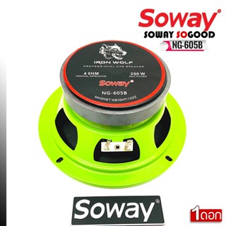 ลำโพงติดรถยนต์ 6นิ้ว SOWAY รุ่นNG-605BGREEN ดอกลำโพงเสียงกลาง ลำโพงเฟสปลั๊กงานดี กำลังขับ 250วัตต์ เครื่องเสียงติดรถยนต์