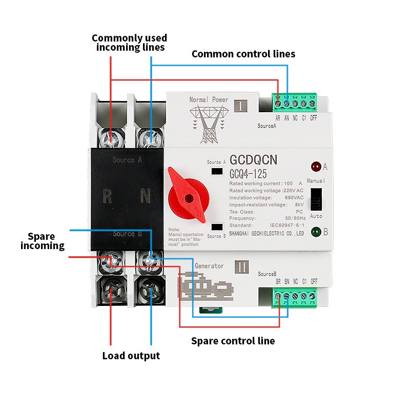 ATS 2P 63A/100A Dual Power ATS สวิทช์ ไฟฟ้า ats Automatic transfer switch เวลาในการเปลี่ยนน้อยกว่า 30ms