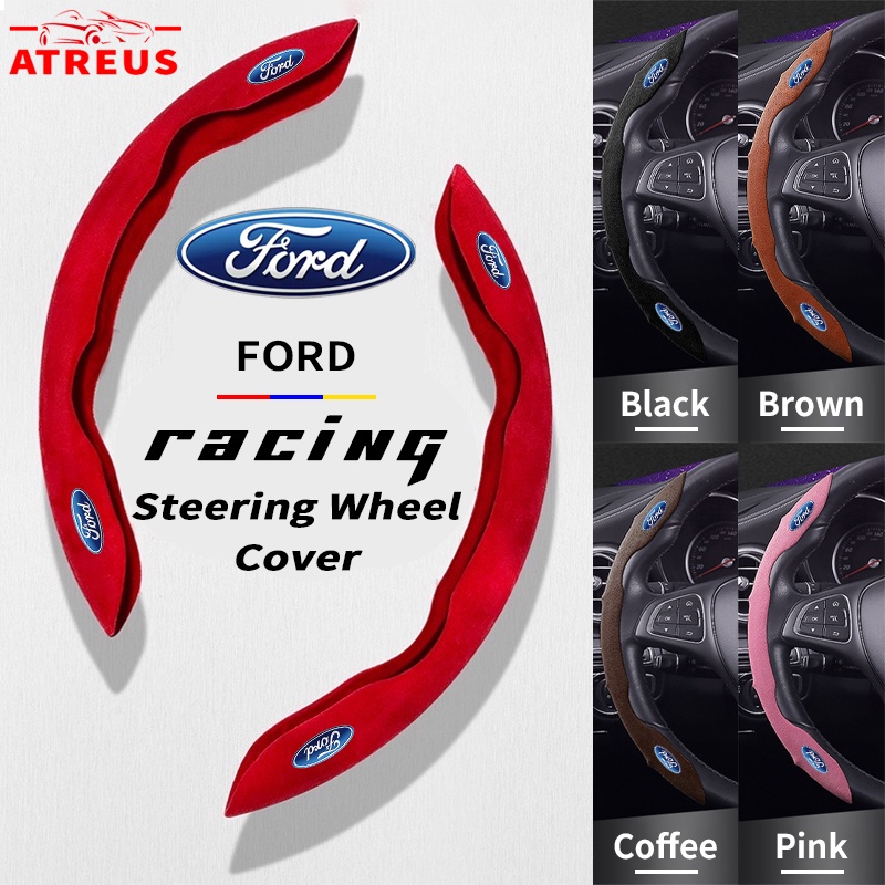 Ford เคสหุ้มพวงมาลัย หุ้มพวงมาลัย กันลื่น ดูดซับเหงื่อ สําหรับ Ranger Everest Fiesta Focus mk3 mk2 Mustang Escape Ecosport STI High Performance Steering Wheel Cover