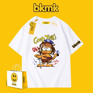 เสื้อยืดลําลอง ผ้าฝ้าย แขนสั้น คอกลม พิมพ์ลาย Bkmk Garfield ทรงหลวม สวมใส่สบาย