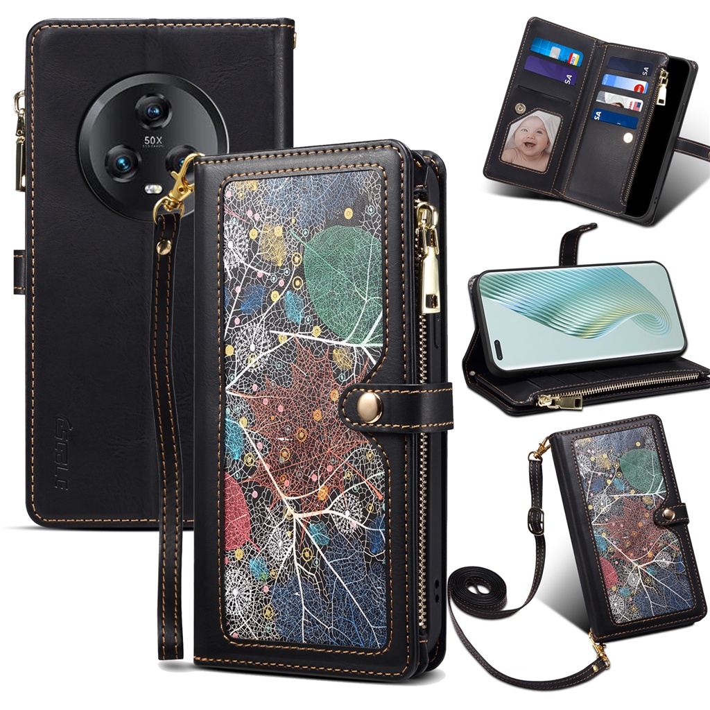 เคสโทรศัพท์หนัง ฝาพับ ลายดอกไม้ พร้อมช่องใส่บัตร สําหรับ Huawei Honor Magic 5 Pro Magic4 Magic6 Lite X9B