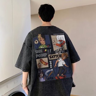 เสื้อยืด คอกลม แขนห้าส่วน พิมพ์ลาย แฟชั่นฤดูใบไม้ผลิ สไตล์ฮาราจูกุ สําหรับเด็ก