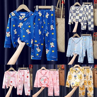 Korean Fashion Kids Children Cotton Pyjamas Set Sleepwear Baby Girls Girls Long Sleeve Cartoon Print Pajamas Nightwear Homewear Suit