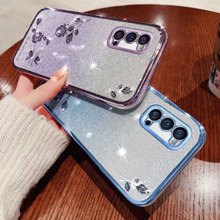 เคสโทรศัพท์มือถือ ซิลิโคนนิ่ม TPU ใส ปิดด้านหลัง ลายดอกกุหลาบ ประดับพลอยเทียม กลิตเตอร์ ระยิบระยับ แฟชั่น สําหรับ Oppo Reno 4 Pro 5G Reno4 5G