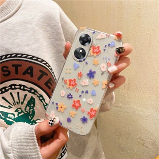 ใหม่ พร้อมส่ง เคสโทรศัพท์มือถือ ซิลิคอน TPU นิ่ม แบบใส บางพิเศษ ปิดด้านหลัง ลายดอกไม้ โรแมนติก สไตล์แฟชั่น เรียบง่าย สําหรับ OPPO A78 4G 2023