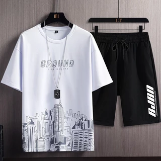 MR-DEER ชุดเซต2 ชิ้นผู้ชาย เสื้อยืดคอกลมเเขนสั้น สกรีนลาย กางเกงขาสั้น รุ่น 66222