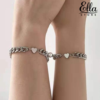 Ellastore123 สร้อยข้อมือคู่รัก ขอบสีพื้น จี้หัวใจขัดเงา 1 คู่