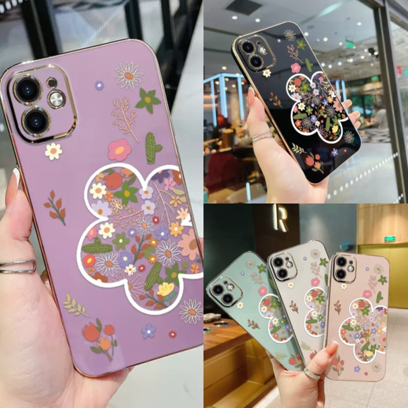 เคส OPPO Reno 11 11F 10 Pro 8z 7Z 8T 8 7 6 6z 5 4G 5G F11 Pro F9 F7 F5 Reno10 Reno8 Z Reno7 Z Reno8 5G Reno5 4G 5G Electroplating Process Flower Soft Case