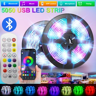 Gbkof แถบไฟ LED บลูทูธ 5050 USB RGB ริบบิ้น ยืดหยุ่น ไดโอดเทปโทรศัพท์ ควบคุมผ่านแอป ทีวี ไฟแบ็คไลท์ ตกแต่งห้อง