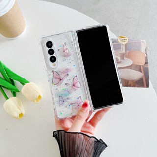 เคสโทรศัพท์มือถือ ลายผีเสื้อ สีชมพู พร้อมกาว สําหรับ Samsung Galaxy Z Fold 3 Z Fold 4 5G Z Fold 4