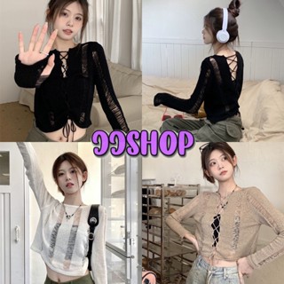 JJ shop 💜พร้อมส่ง เสื้อแขนยาวไหมพรม ทรงเสื้อดีเทลขาดๆสวยเก๋ ใส่ได้ทั้งหน้าหลัง "U047"