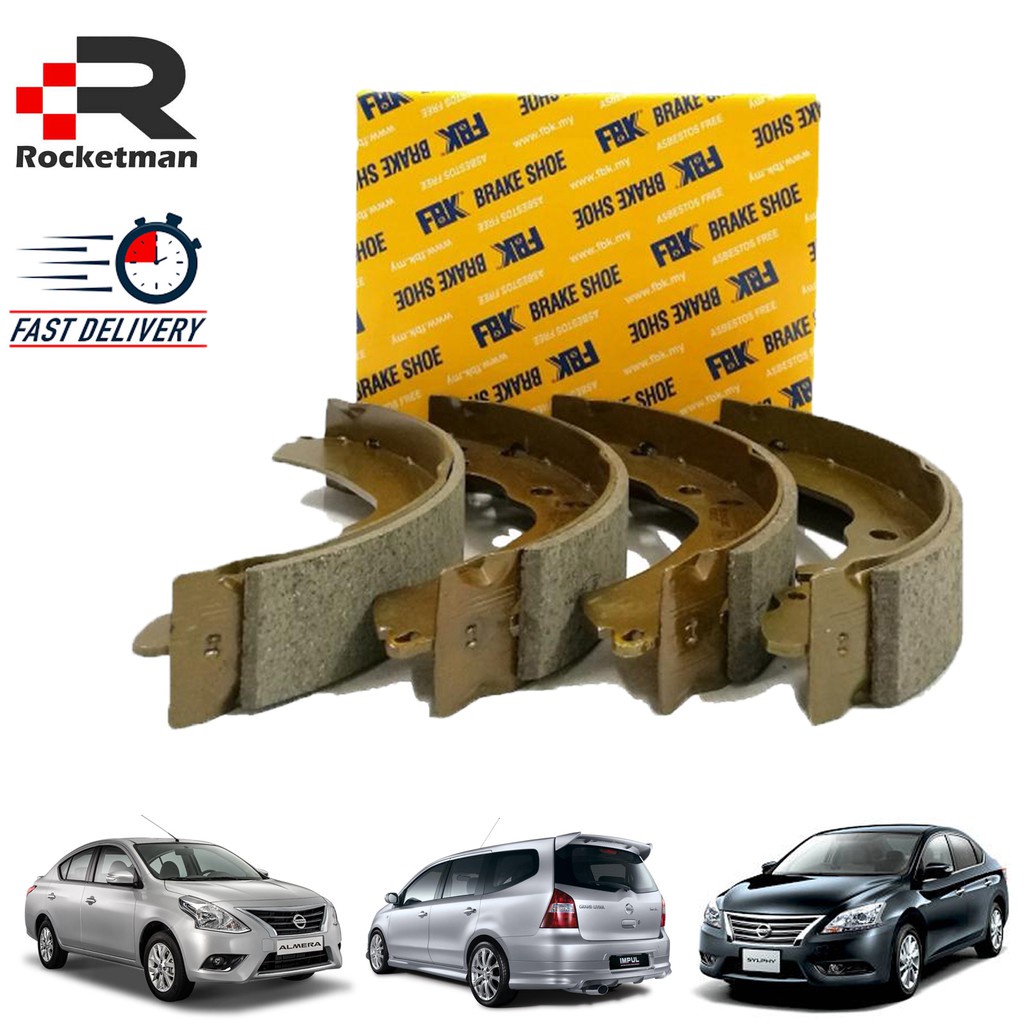 FBK รองเท้าเบรกหลัง NISSAN ALMERA LIVINA LATIO SYLPHY SENTRA FRONTIER NAVARA NV200 SERENA URVANETTE