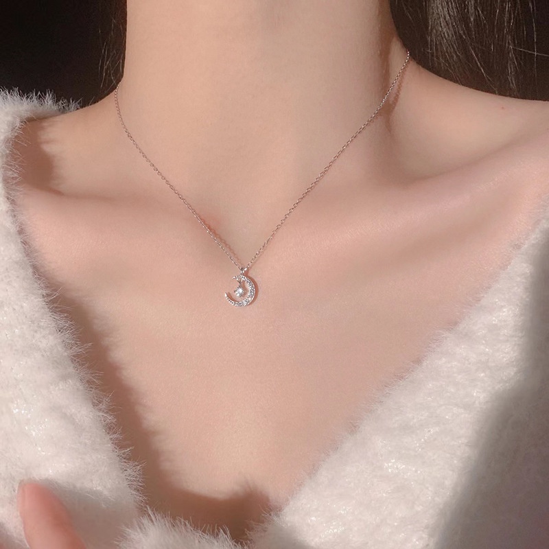 เครื่องประดับ สร้อยคอโชคเกอร์ เงินแท้ S925 จี้ดวงจันทร์ และดาว เรียบง่าย แฟชั่นสําหรับผู้หญิง ราคา ถูกที่สุด ดีลบีเคเค แกลเลอรีภาพที่ 4