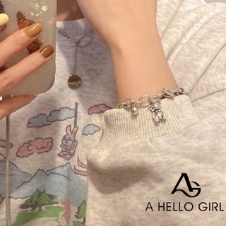 A HELLO GIRL เครื่องประดับสร้อยข้อมือโลหะพิมพ์ลายหมีสไตล์ญี่ปุ่นและเกาหลีใต้สําหรับผู้หญิง