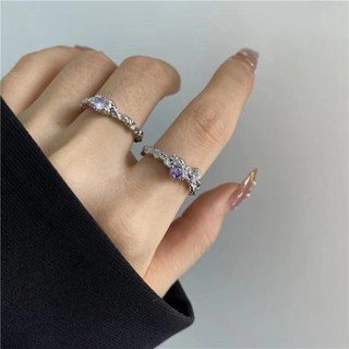 2 Pcs/set Girls New Geometric Ring Set Zircon Alloy Ring Set