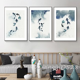 Canvas Paintings New Chinese decorative painting, modern and simple, nine fish diagram, small fresh, home life, living room hanging painting, bedroom, homestay, entrance