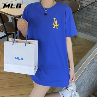 เสื้อยืดคอกลม แขนสั้น ผ้าฝ้าย ปักลายโลโก้ MLB NY ของแท้ เหมาะกับใส่เล่นกีฬากลางแจ้ง แฟชั่นคู่รัก