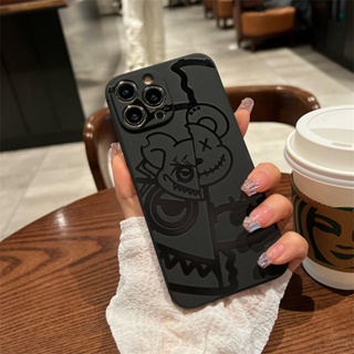 เคสโทรศัพท์มือถือ ซิลิโคน บาง ลายหมี Violent หลายองค์ประกอบ ใส่สบาย สีดํา สําหรับ Iphone 13 14promax 11 13mini XR XS 7 8Plus