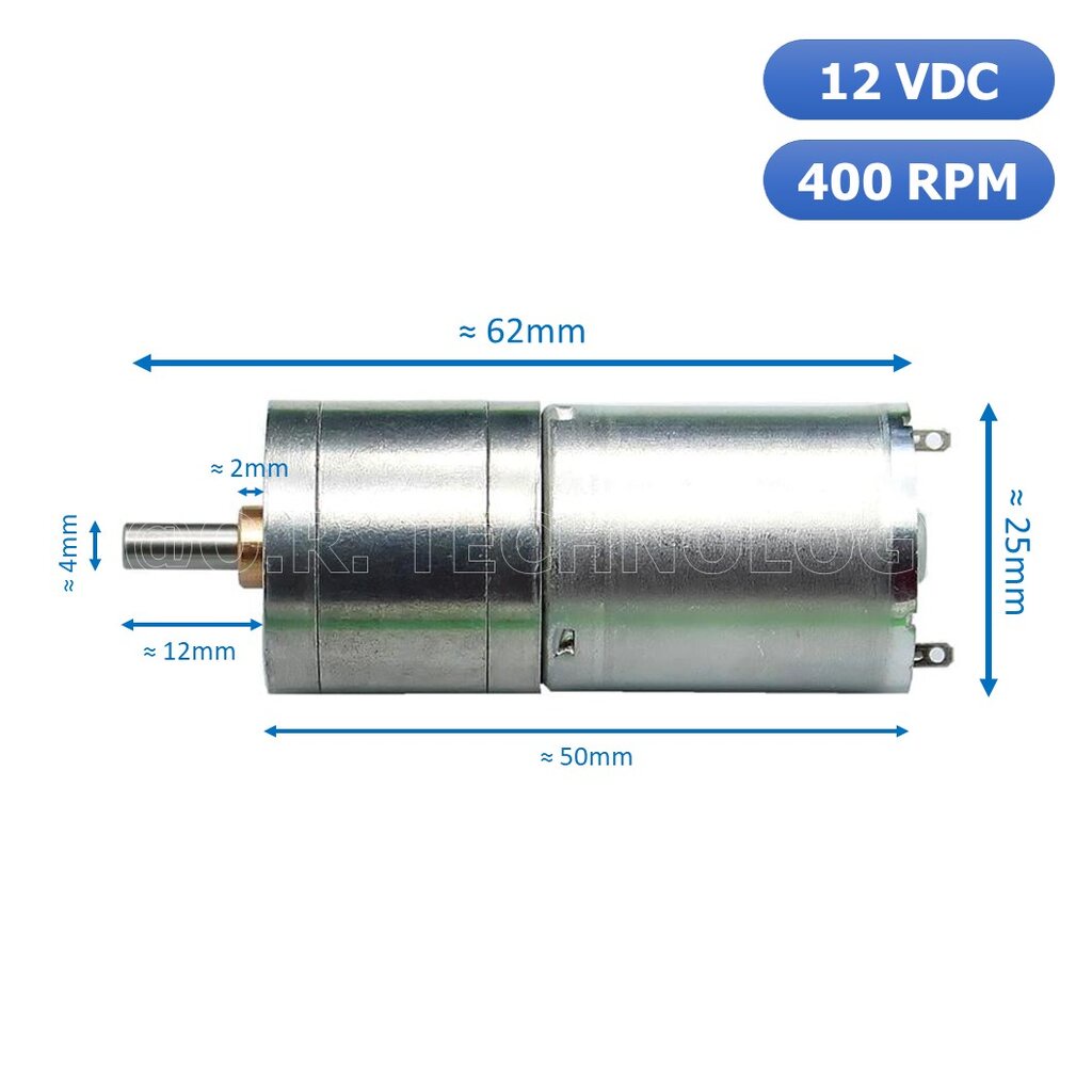 (1ชิ้น) JB361 มอเตอร์ มอเตอร์เกียร์ มอเตอร์อเนกประสงค์ 25GA-370 12VDC 400RPM DC Gear Motor (Shaft D, 4mm)