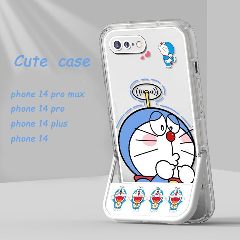 เคสโทรศัพท์มือถือ TPU นิ่ม กันแตก ลายแมวน่ารัก พร้อมขาตั้ง สําหรับ IPhone 14 Pro 13 11 12 XS Max X XR 6S 8+ 7 Plus