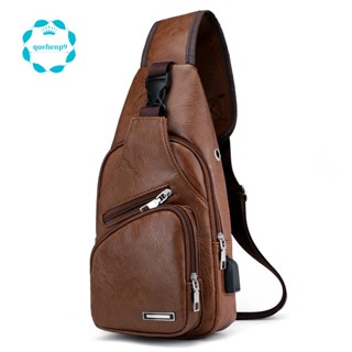 Mini USB Interface Plenty of Space Mens Casual Bag Fashion Outdoor Sling Bag Travel Day Pack PU Leather Chest Bag Crossbody Bag Single Shoulder Bag Light Brown