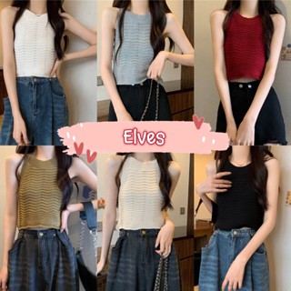 Elves✨พร้อมส่ง✨ เสื้อกล้ามไหมพรม สไตล์เกาหลี ใส่สบายดีเทลผ้าร่องหยัก ~J158~