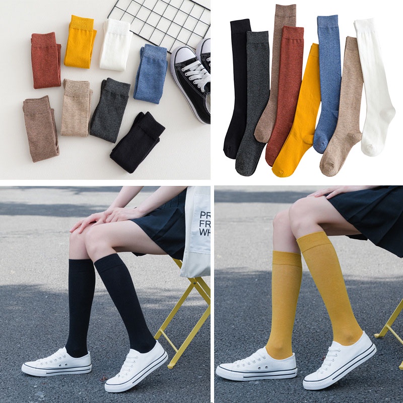 ถุงเท้ายาวถึงเข่า สีแคนดี้ สไตล์ญี่ปุ่น สําหรับนักเรียนหญิง