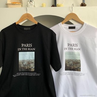 Morning MOST เสื้อยืด Oversize ลาย Paris in the rain  ผ้าหนา สกรีนคุณภาพ OVS ZO oversize SML