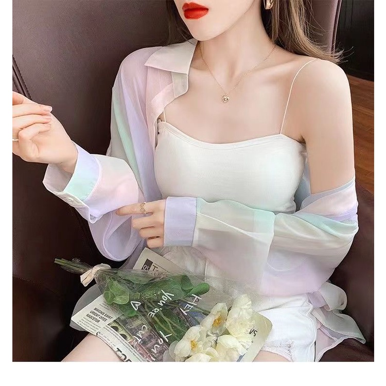 เสื้อคาร์ดิแกนแขนยาว ผ้าชีฟอง แบบบาง ทรงหลวม สีรุ้ง แฟชั่นสําหรับสตรี ราคา ถูกที่สุด ดีลบีเคเค แกลเลอรีภาพที่ 8