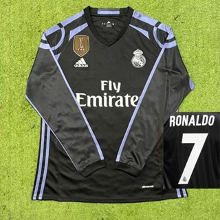 เสื้อกีฬาแขนสั้น ลายทีมชาติฟุตบอล Real Madrid Third 2016 ชุดเหย้า สีดํา สไตล์เรโทร สําหรับผู้ชาย