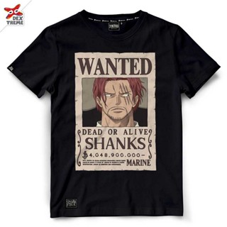 เสื้อยืดแขนสั้นเสื้อยืดผู้ชายไซส์ใหญ่ T-shirt DOP-1382 วันพีช Wanted ลาย Shanks มีสีดำและสีกรม เสื้อยืดดำS-5XL