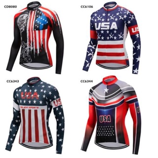 เสื้อกีฬาแขนยาว ลายธงชาติอเมริกา Ropa Ciclismo MTB ไซซ์ S-4XL สําหรับผู้ชาย 2024