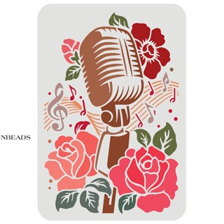 1pc  Music Flower Stencil 29.7x21cm Plastic PET Microphone Stencil Reusable Rose Flower Craft Stencils Music Notes Stencil Template for Painting on Wood Wall Fabric Tiles Furniture