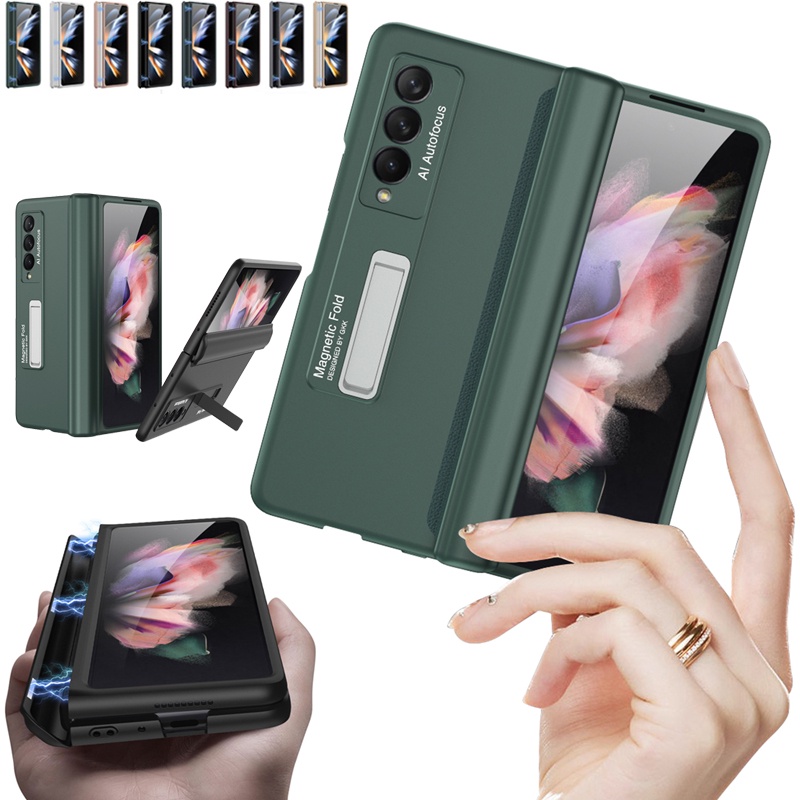 พร้อม ใหม่ [ไม่มีฟิล์ม]สําหรับเคส Samsung Galaxy Z Fold 7 6 5 4 3 2 พร้อมบานพับแม่เหล็กป้องกันการล่มสลายและฟังก์ชั่นรองรับเคส ZFold7