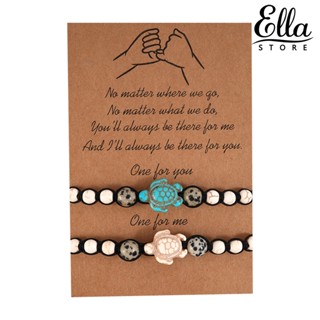 Ellastore123 สายรัดข้อมือ ประดับลูกปัดเทอร์ควอยซ์ แฮนด์เมด ปรับได้ สไตล์โบฮีเมียน วินเทจ 2 ชิ้น ต่อชุด