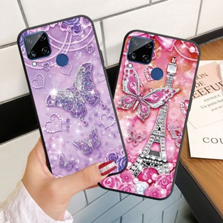 เคสโทรศัพท์มือถือ ซิลิโคนนุ่ม ลายผีเสื้อ ประดับเพชร สําหรับ Realme C15 C17 C20 C21 C25 C25S