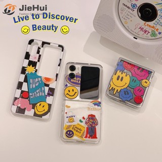 Jiehui เคสโทรศัพท์มือถือ แบบฝาพับ ลายหน้ายิ้ม พร้อมสายโซ่คล้อง สําหรับ OPPO Find N2