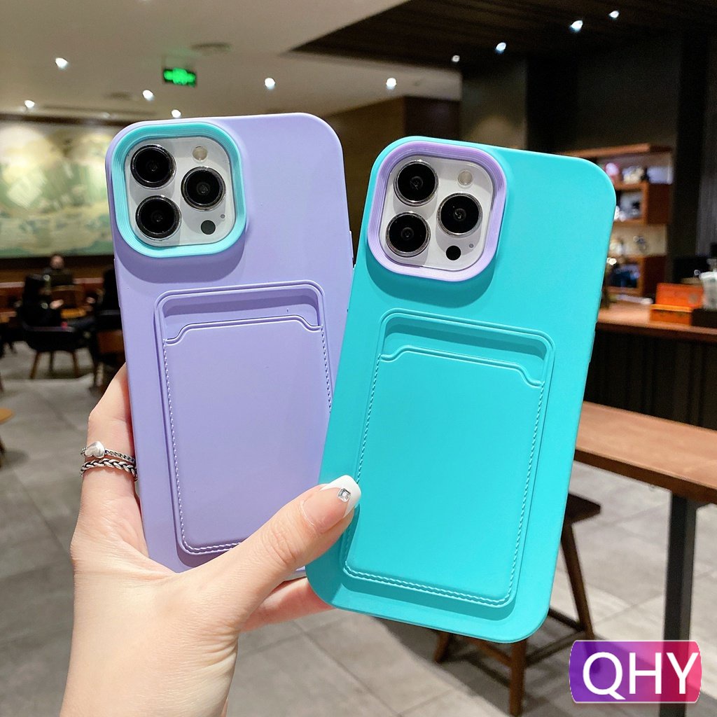 ช่องใส่การ์ดซิลิโคนเหลวป้องกันเข้ากันได้สําหรับIphone case 17 16 air 15 14 6 6s 7 8 plus XR 11 12 13 pro max 2 in 1 drop resistance ThickenสีCandy