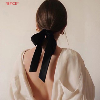 Byce&gt; แฟชั่น กํามะหยี่ สีดํา โบว์ ริบบิ้นผม Scrunchie สําหรับผู้หญิง เด็กผู้หญิง ยืดหยุ่น ยางรัดผม ใหม่