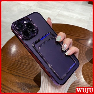 WUJU Plating Transparent Card Holder Wallet Phone Case Compatible For iPhone 11 12 13 14 Pro Max Soft Silicone Plating Clear Case Back Cover