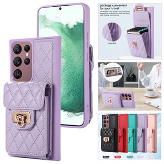 เคสโทรศัพท์หนัง PU นิ่ม ฝาพับ พร้อมช่องใส่บัตร โลหะ ขนาดใหญ่ สําหรับ Samsung S23 S22 Plus Ultra