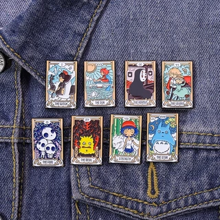 เข็มกลัดโลหะ ทรงสี่เหลี่ยม ลายการ์ตูน Riman Peripheral My Neighbor Totoro Moving Castle Tarot Card ของขวัญสําหรับเพื่อน