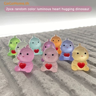 GOGO 2Pcs Cartoon Love Dinosaur Ornament Kawaii Resin Luminous Ornaments Car Decor TH