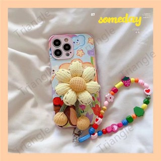 เคสโทรศัพท์มือถือ กันกระแทก ลายดอกไม้ พร้อมสายคล้องข้อมือ สําหรับ iPhone14pro max 13 12 11