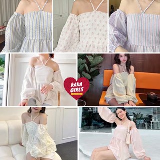 ใหม่พร้อมส่ง เสื้อครอปคล้องคอ เสื้อครอปเเฟชั่นคล้องคอ เสื้อปาดไหล่เเฟชั่น  เสื้อเปิดไหล่เเขนยาว
