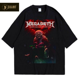 oversize T-shirt เสื้อยืด พิมพ์ลาย Megadeth BAND HAPPY MARRY CHRISTMAS | เสื้อยืดโลหะ สีดํา | Bootleg DISTRO เสื้อผ้า |